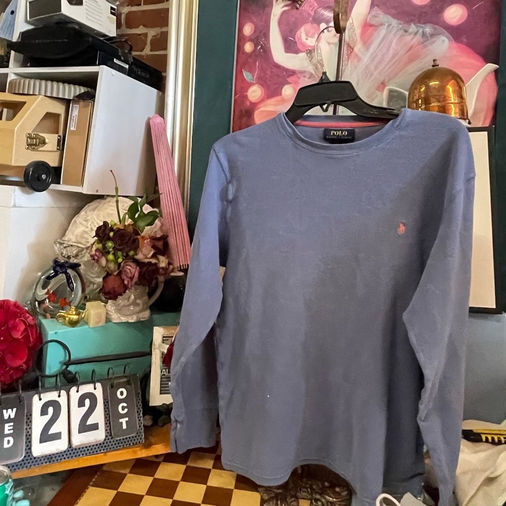 Vtg Polo Ralph Lauren Thermal Shirt m Long Sleeve Blue Sleepwear